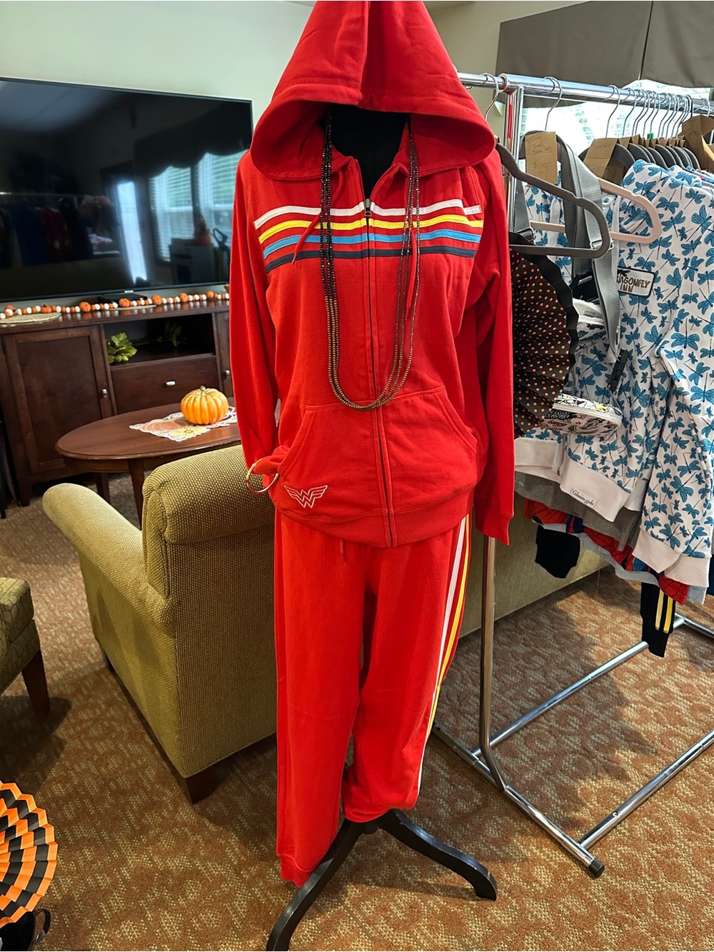 Wonder Woman size Large Red Hooded Tracksuit with Stripes